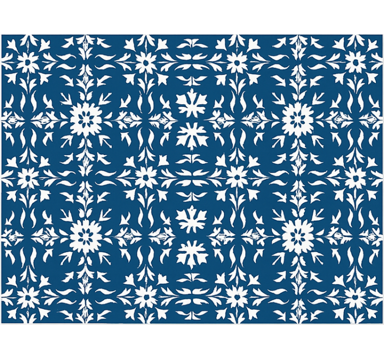 White tiled pattern blue vinyl rug - TenStickers
