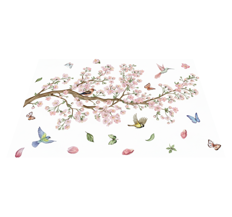 Floral vinyl rug cherry blossoms and birds - TenStickers