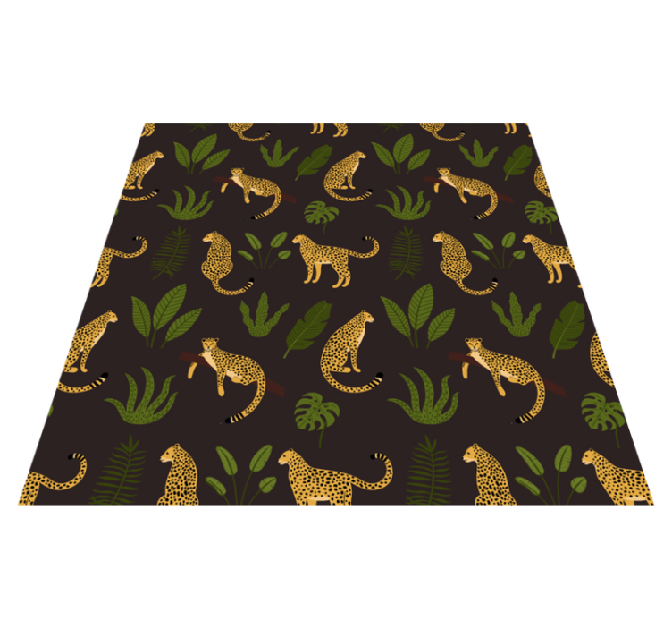 Animal vinyl rug in dark botanical leopard design - TenStickers