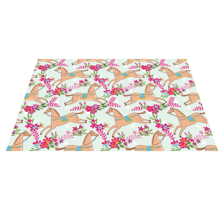 Animal vinyl rug with pink floral horse pattern - TenStickers