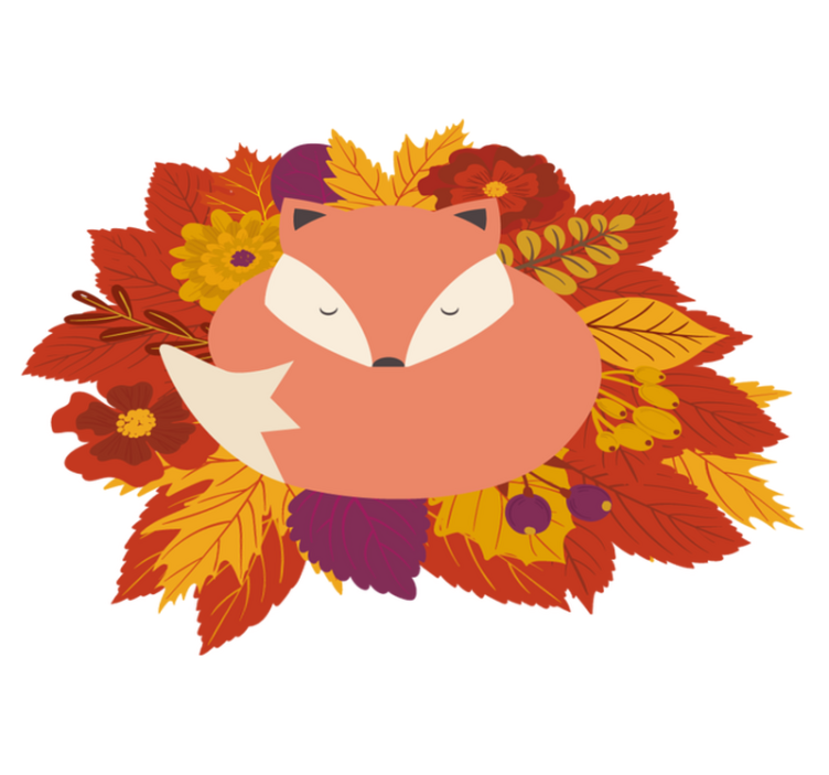 Animal vinyl rug fox with leaves - TenStickers