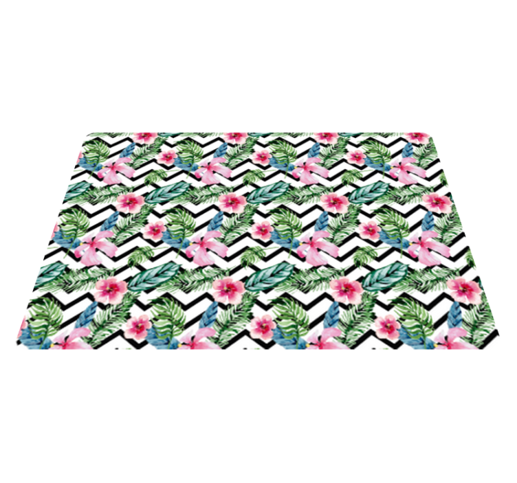 Floral vinyl rug in green tropical zigzag - TenStickers