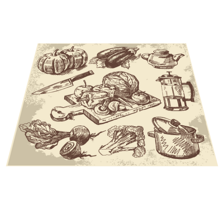 Vintage illustration kitchen vinyl rug - TenStickers