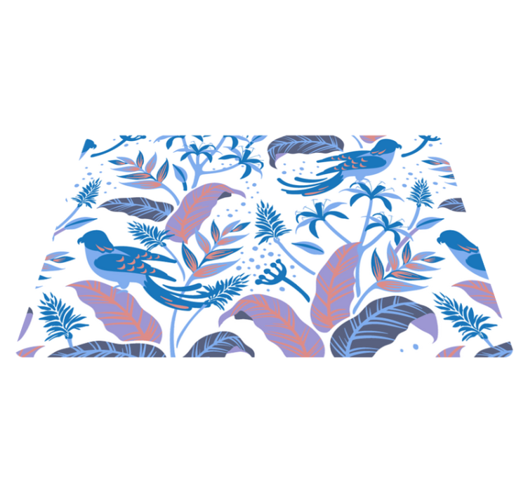 Nature vinyl rug with blue and pink birds on leaves - TenStickers