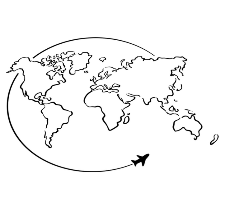 World map vinyl rug airplane circle design - TenStickers