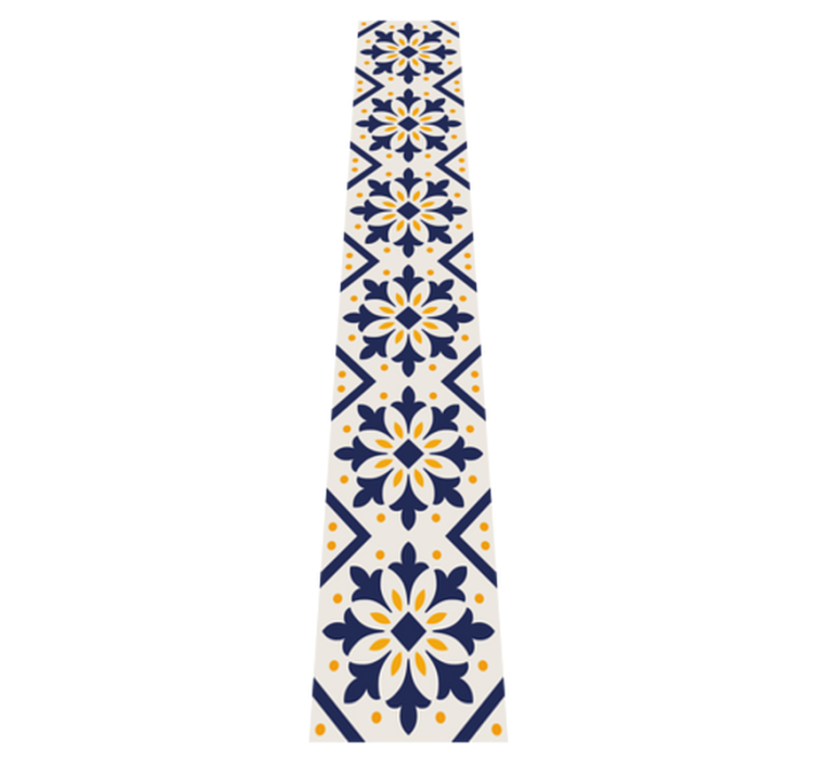 Blue and vibrant yellow portuguese tile kitchen vinyl rug - TenStickers