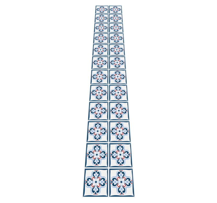 Kitchen vinyl rug in blue and red portuguese tile - TenStickers