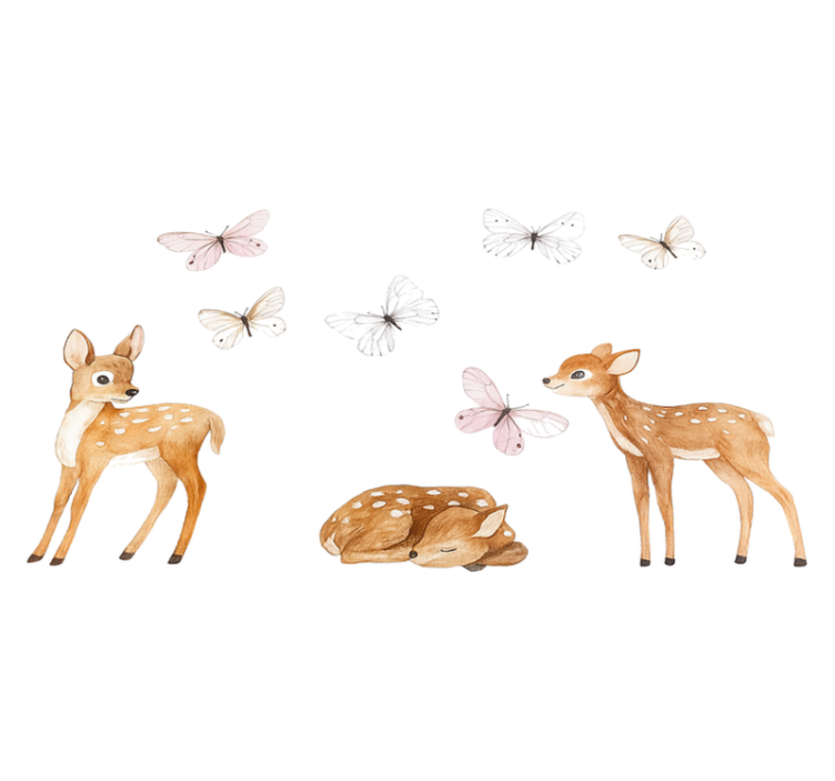 Bedroom vinyl rug featuring little deer and butterflies - TenStickers
