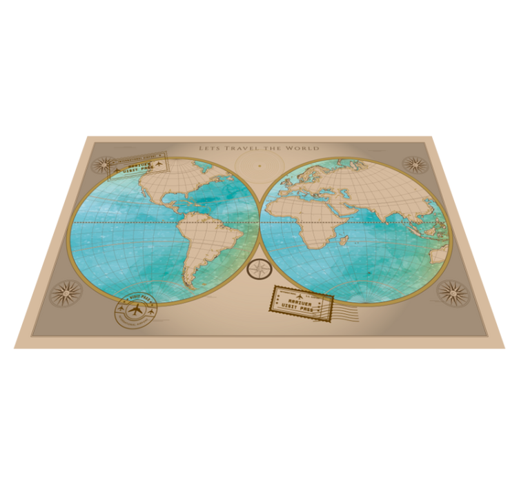 Fantastic vintage frame world map vinyl rug - TenStickers