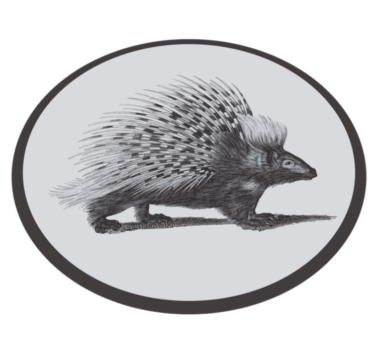 Porcupine art black and white animal vinyl rug - TenStickers