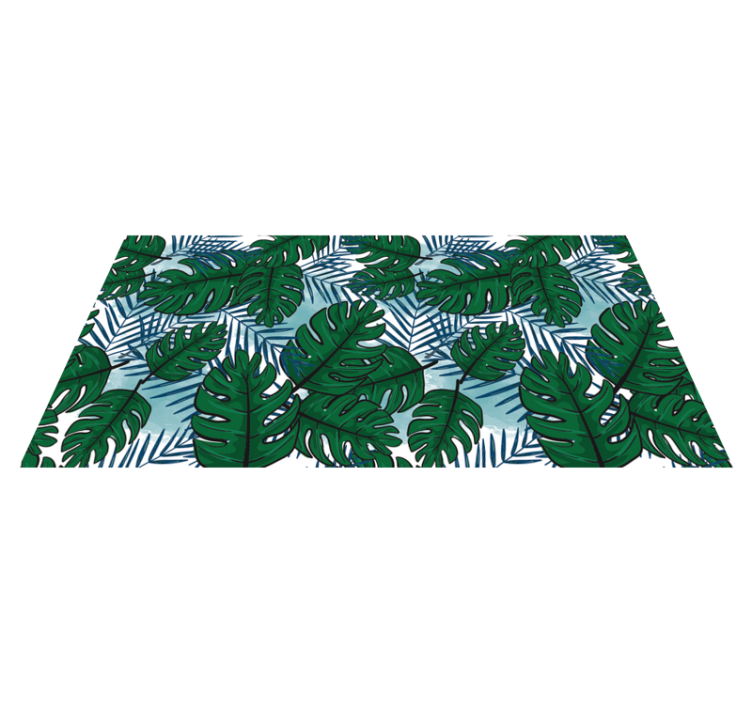 Green monstera blue leaves nature vinyl rug - TenStickers