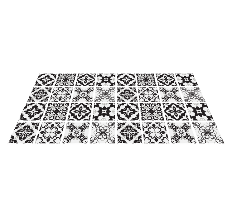 Black and white tiles modern kitchen vinyl rug - TenStickers