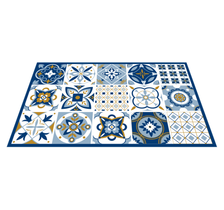 Blue Square tiles  kitchen vinyl rug - TenStickers