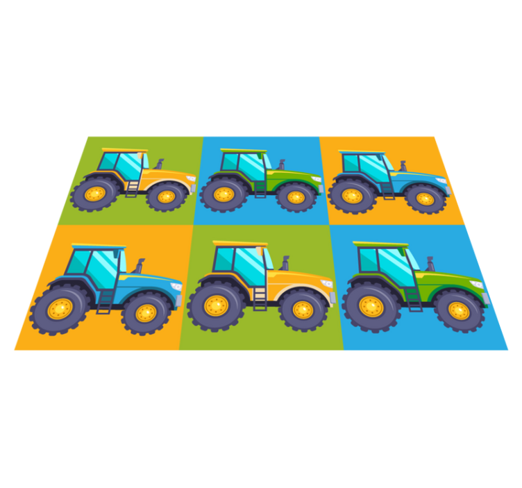 Colorful Tractor Squares kids vinyl rug - TenStickers