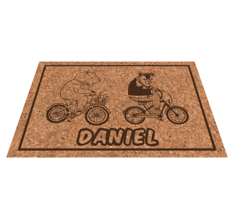 Bicycling bears with name kids vinyl rug - TenStickers