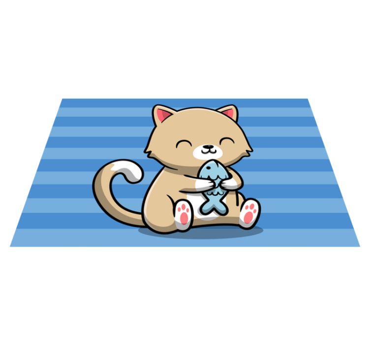 Cute cat with fish animal vinyl rug - TenStickers