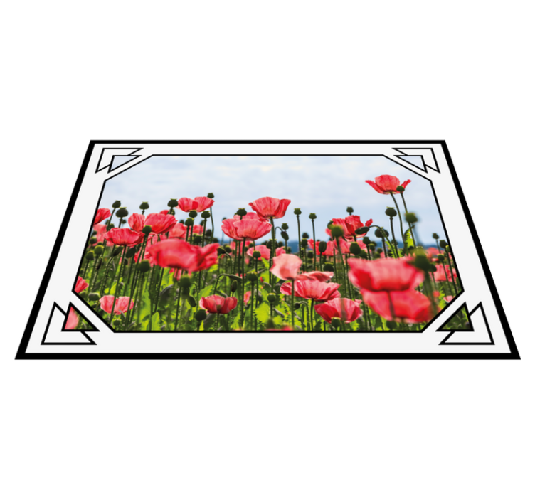 Red and green poppy field floral rug - TenStickers