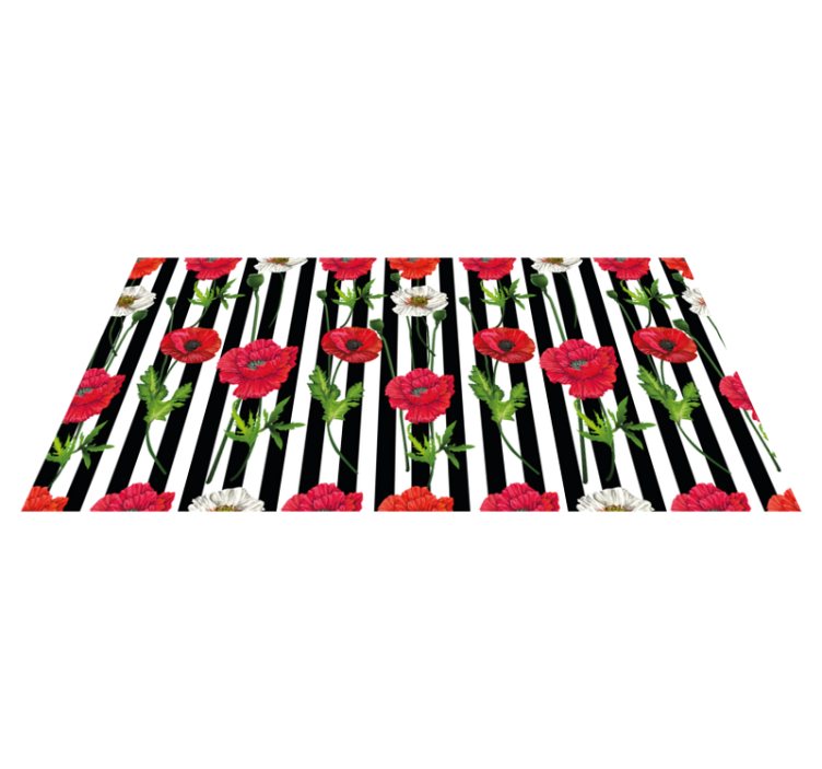 Poppies on stripes  floral rug - TenStickers