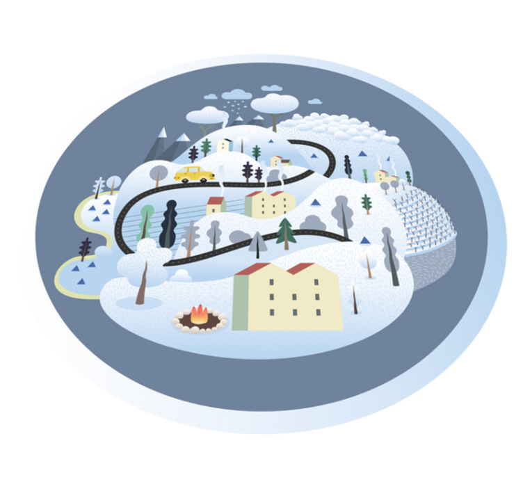 Grey village with mountains  kids vinyl rug - TenStickers