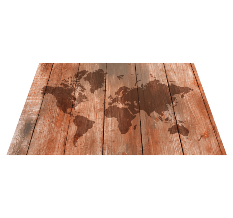 Distressed wooden texture world map rug - TenStickers