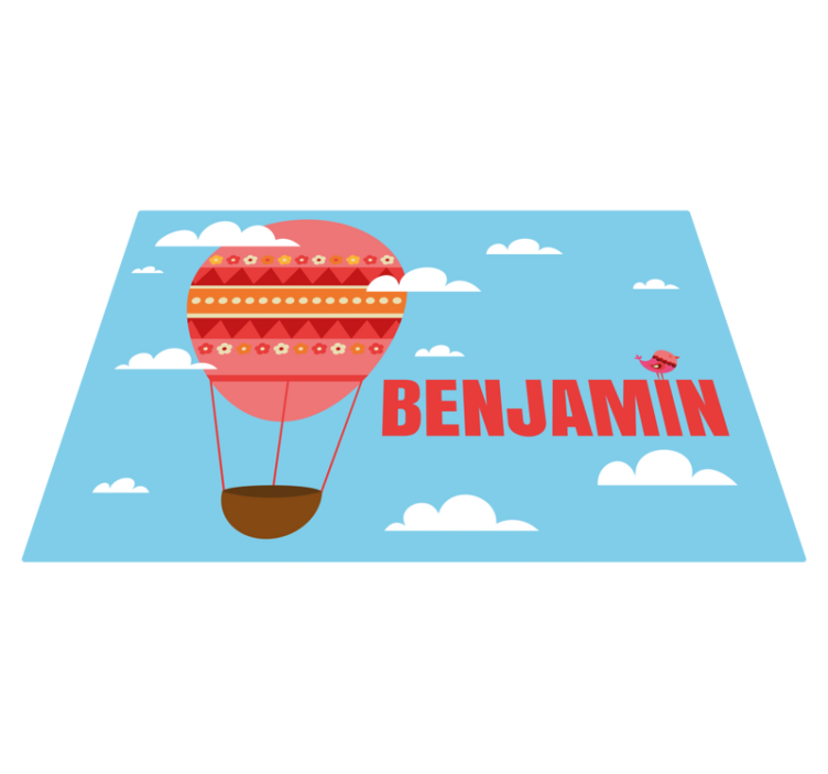 Red air balloon with name kids vinyl rug - TenStickers