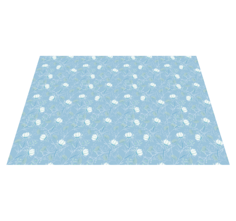 Botanical Leaf Motif blue vinyl rug - TenStickers