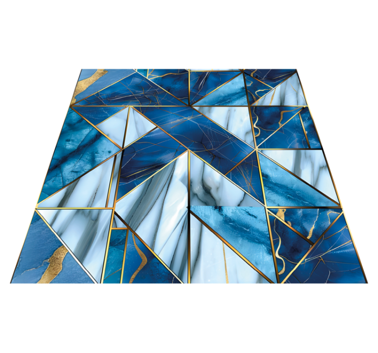 Geometric blue marble and golden effect marble vinyl rug - TenStickers