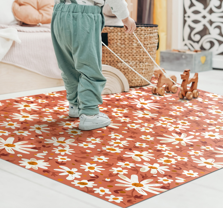 70's Daisy flower orange background vinyl rug - TenStickers