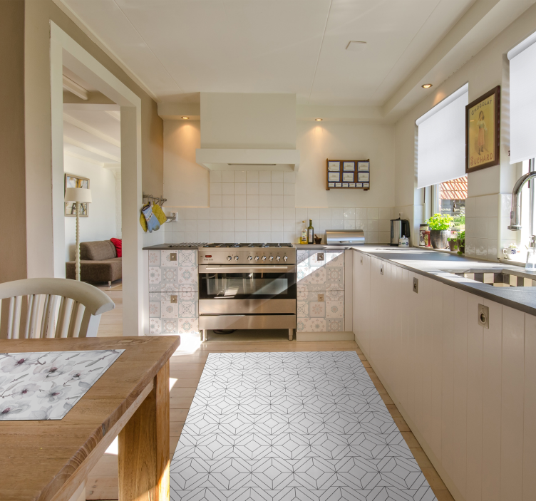 White japandi geometric pattern vinyl rug - TenStickers