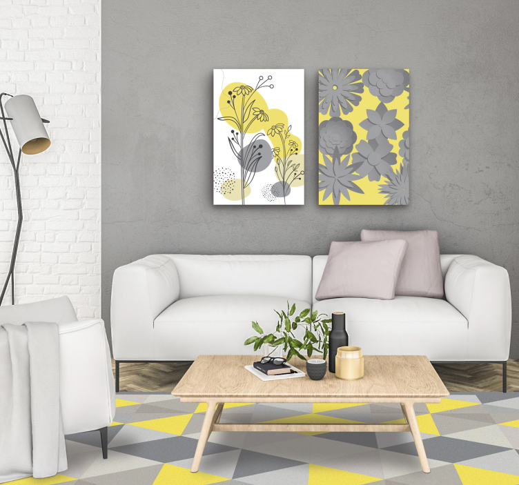 Grey and yellow triangles geometric vinyl rug - TenStickers