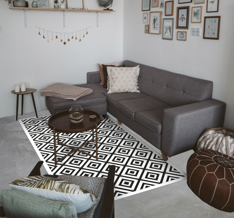 Black and white diagonal lines tile carpet - TenStickers