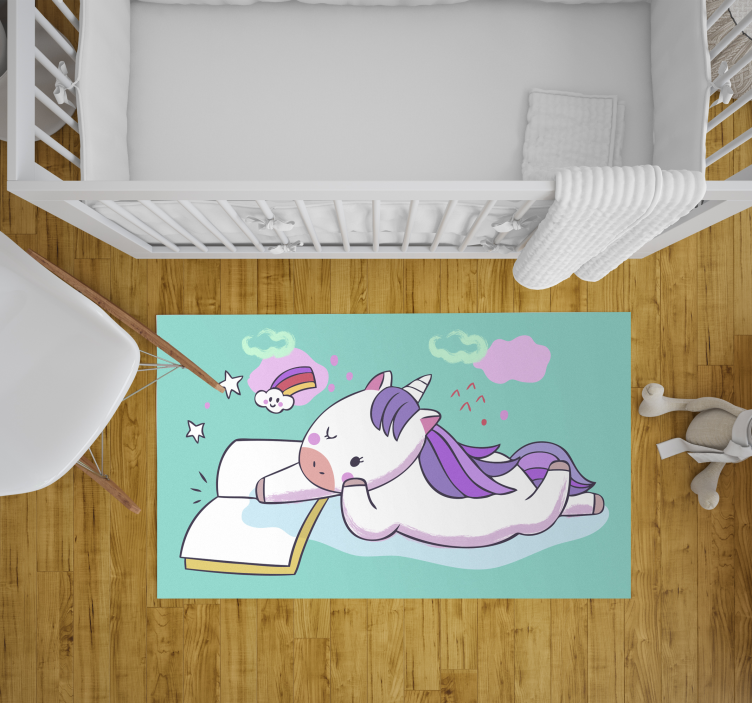 Reading Unicorn kids vinyl rug - TenStickers