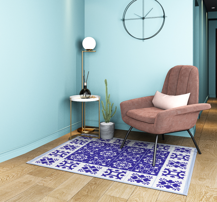 Lovely white and blue  tile carpet - TenStickers