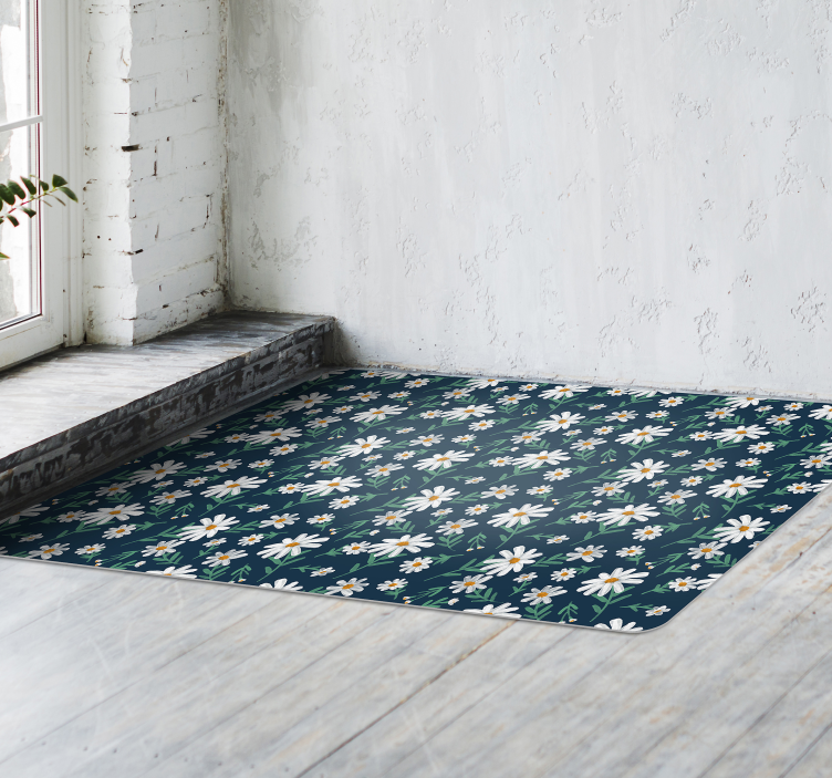70's daisy flower vinyl living room rug - TenStickers