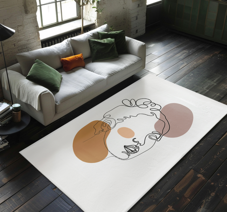 Abstract face and circles white  vinyl rug - TenStickers