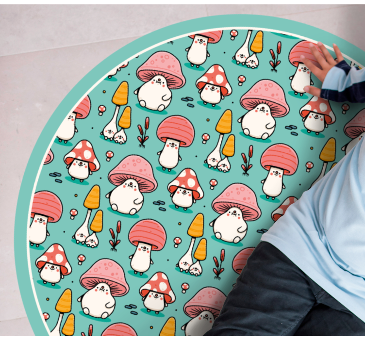Adorable Mushroom Figures nature vinyl rug - TenStickers