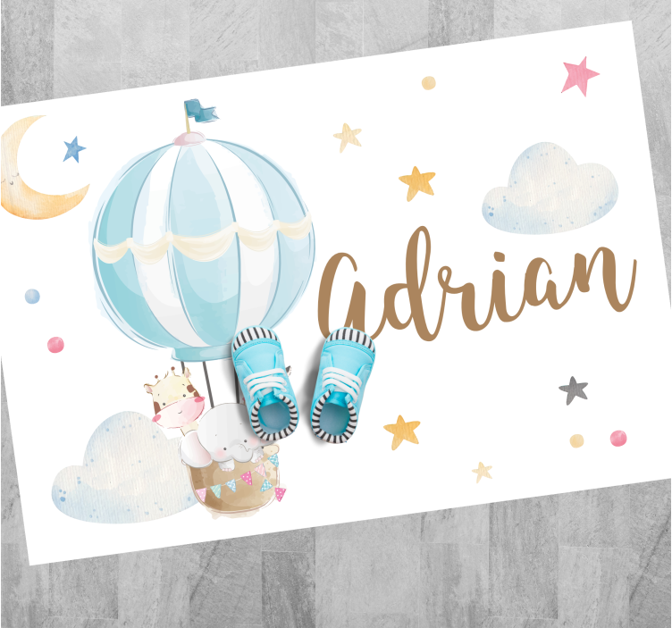 Aerial balloon with name kids vinyl rug - TenStickers
