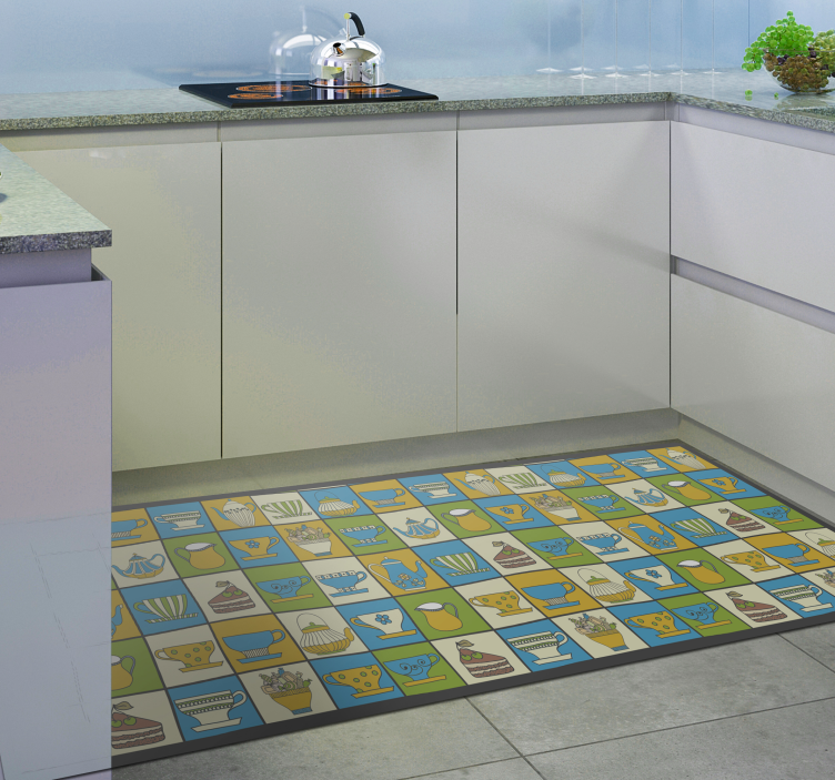 Afternoon Tea Tile kitchen vinyl rug - TenStickers