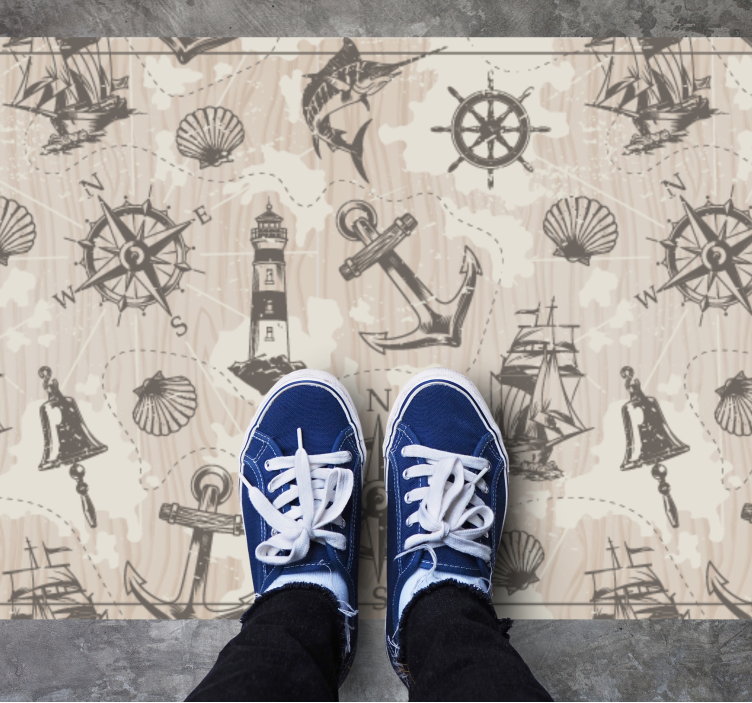 Anchors on wood planks pattern hallway runners - TenStickers