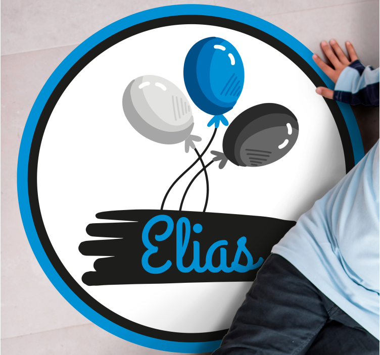 Personalised grey and blue balloons kids vinyl rug - TenStickers