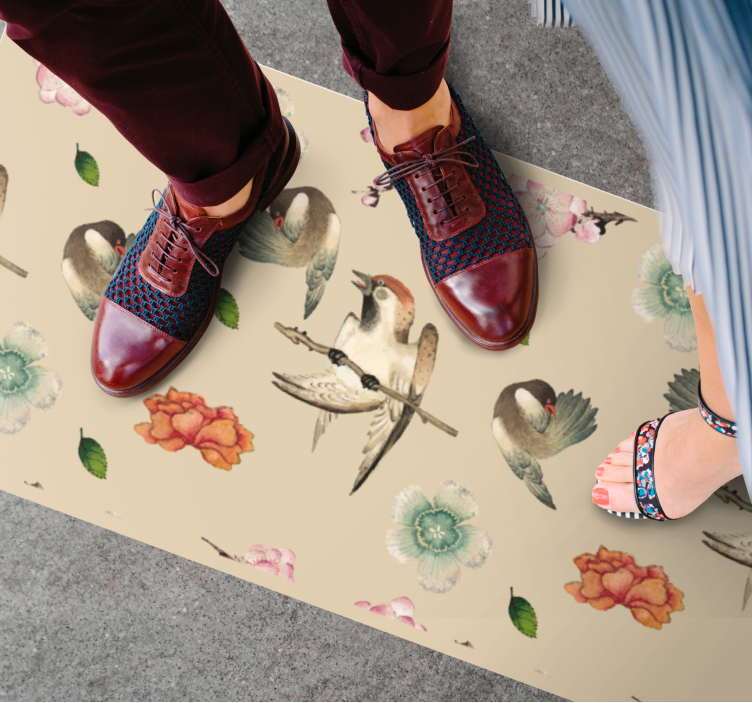 Birds and flowers animal vinyl rug - TenStickers