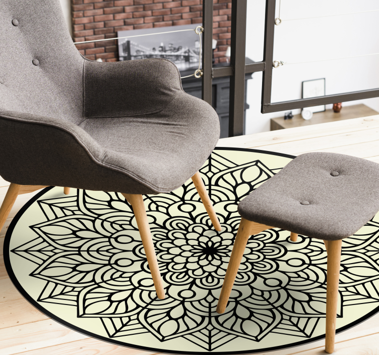 Black and white circular  mandala vinyl rug - TenStickers