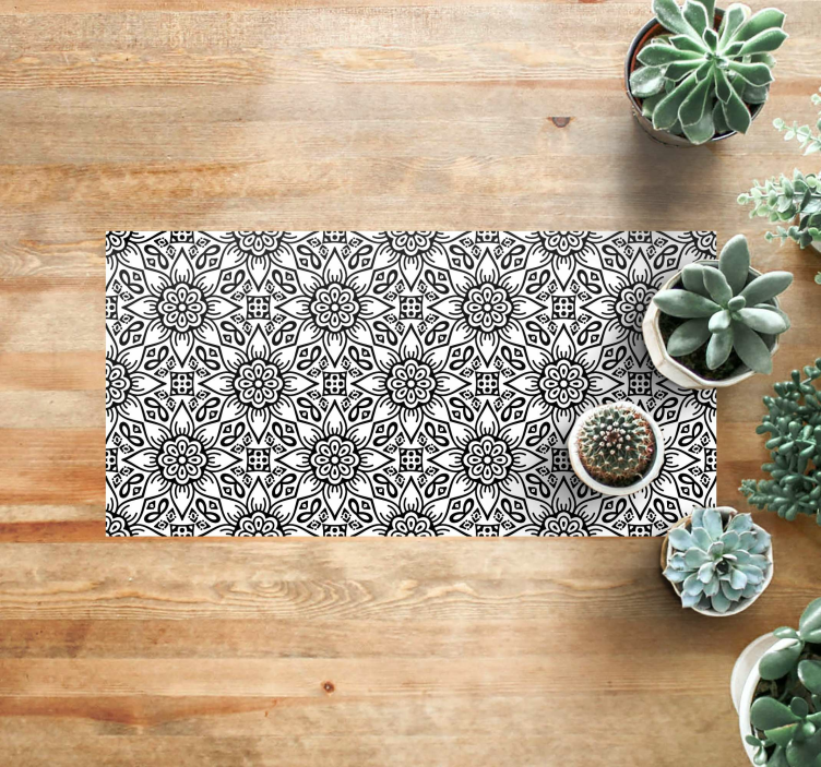 Black and white floral mandala vinyl rug - TenStickers
