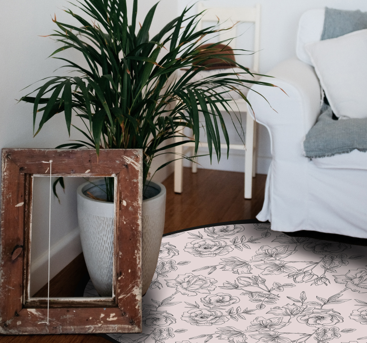 Black and White Floral Vinyl rug for home - TenStickers
