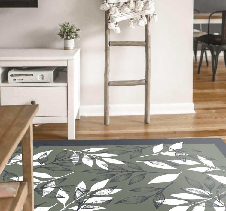 Black and white leaves floral rug - TenStickers