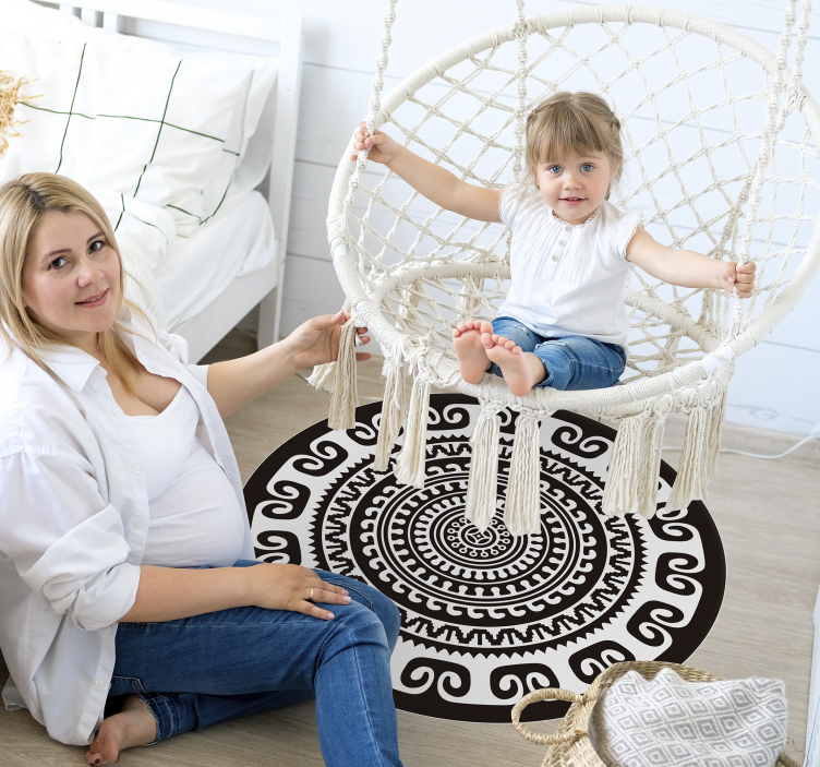 Black and white mandala bedroom vinyl rug - TenStickers