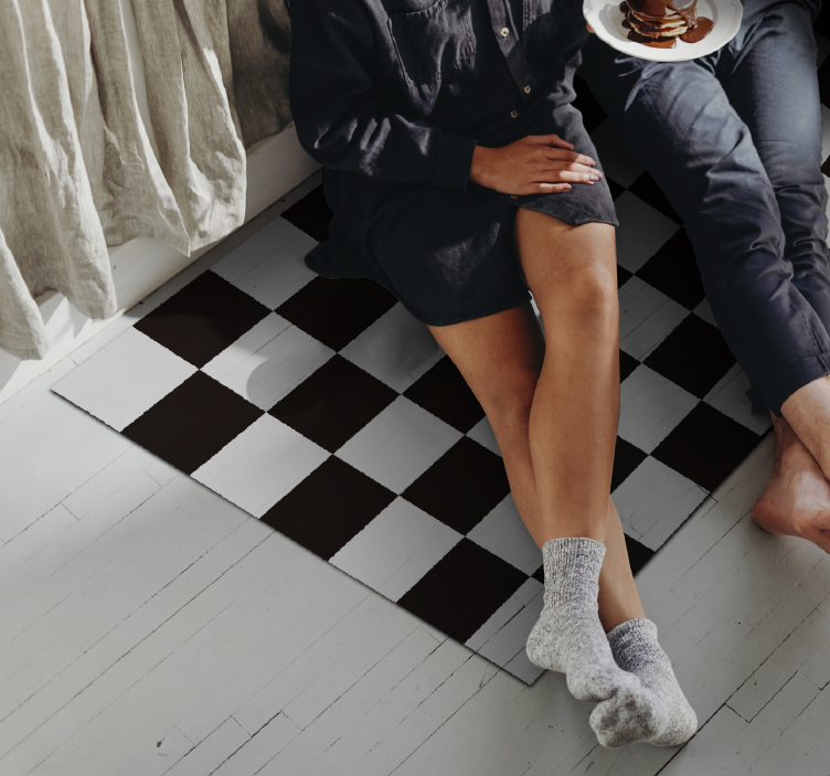 black and white tiles vintage rug - TenStickers