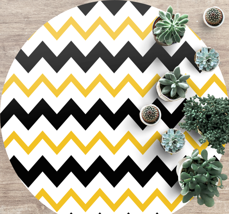 Black and yellow zig zag lines circular rug - TenStickers