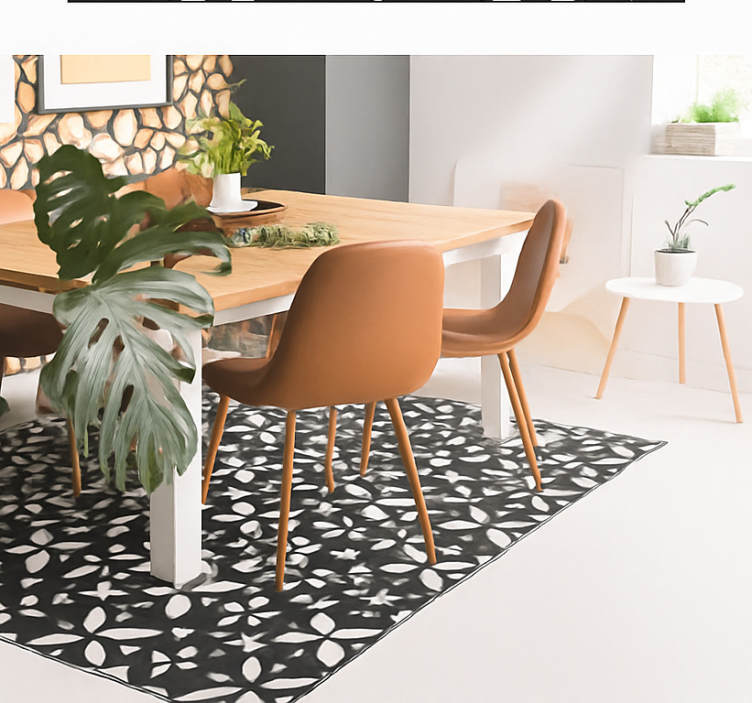 Black Floral Geometric dining room vinyl rug - TenStickers