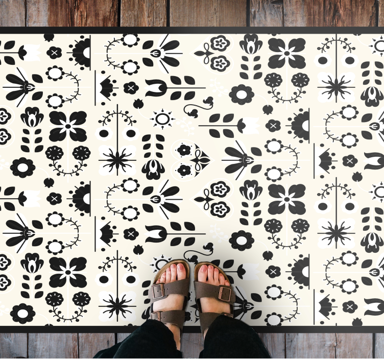 Black floral patterns floral vinyl rug - TenStickers